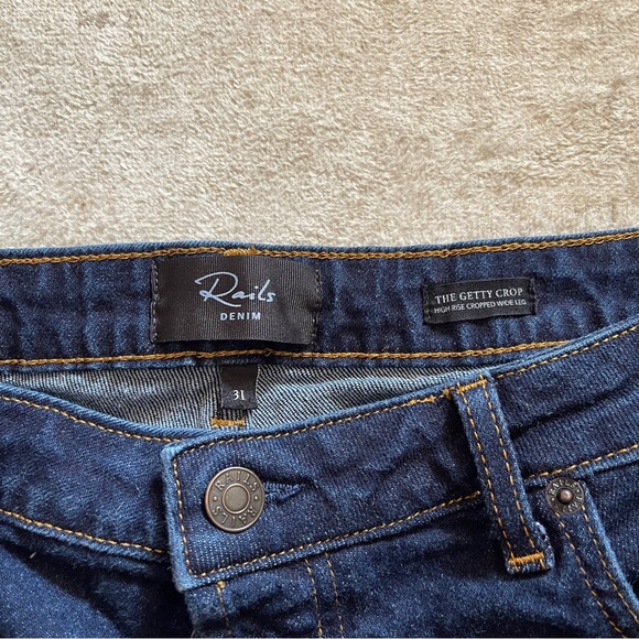 Rails Denim | The Getty Crop High Rise Jeans | Women’s 31 | Dark Blue | Raw Hem - Picture 4 of 12